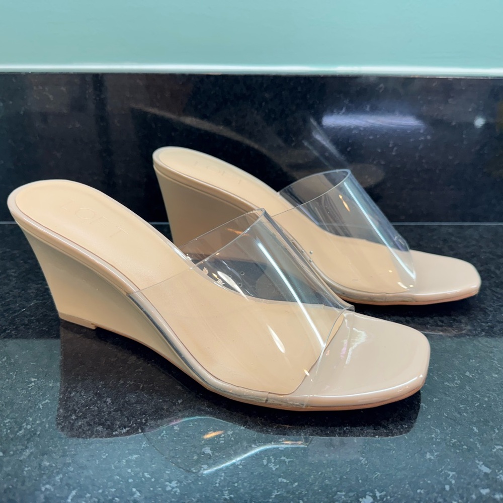 Transparent Nude Wedge Sandals Ann Taylor Loft 7